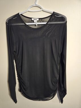 DKNY Women's Black Long-Sleeve Sheer Panel Top